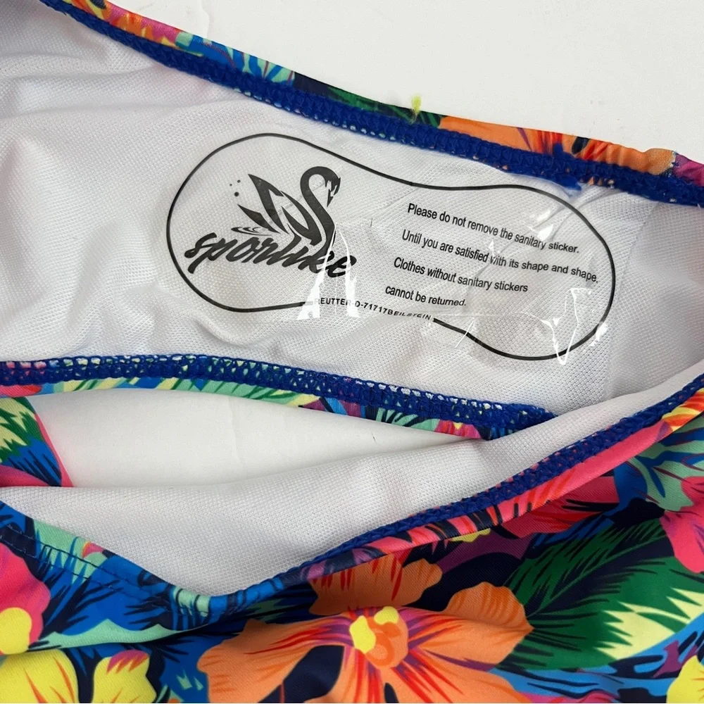 Sporlike Two Piece Swimsuit Ruffle Sleeve Blue Floral High Waist Bottoms…